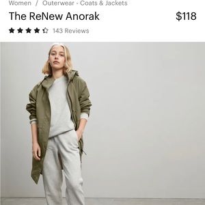 Everlane The Lightweight Anorak Jacket Womens Size S Raincoat Green